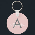 Chaveiro Nome do Monograma da Rapariga da Cinza Rosa Escamo<br><div class="desc">Chaveiros com nomes Simples de Script de Cor Rosa e Cinza (Cadeia-Chave). Isto faz o doce e perfeito aniversário de 16 anos,  casamento,  chá de panela,  aniversário,  chá de fraldas ou festa de solteira presente para alguém que ama luxo de luxo e estilos quíticos.</div>