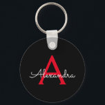 Chaveiro Nome do Monograma da Rapariga do Script Preto Verm<br><div class="desc">Chaveiros com nomes de Monograma Simples Preto e Vermelho (Cadeia de Chave). Isto faz o doce e perfeito aniversário de 16 anos,  casamento,  chá de panela,  aniversário,  chá de fraldas ou festa de solteira presente para alguém que ama luxo de luxo e estilos quíticos.</div>