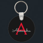 Chaveiro Nome do Monograma da Rapariga do Script Preto Verm<br><div class="desc">Chaveiros com nomes de Monograma Simples Preto e Vermelho (Cadeia de Chave). Isto faz o doce e perfeito aniversário de 16 anos,  casamento,  chá de panela,  aniversário,  chá de fraldas ou festa de solteira presente para alguém que ama luxo de luxo e estilos quíticos.</div>