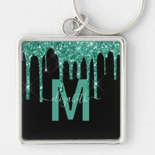 Chaveiro Nome do Monograma do Glitter Disjuntor de Turquesa
