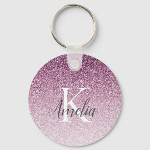 Chaveiro Nome do Monograma do Glitter Roxo Personalizado