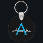 Chaveiro Nome do Monograma Girly de Script Preto Azul<br><div class="desc">Chaveiros com nomes de Monograma Simples de Script Preto e Azul (Cadeia-Chave). Isto faz o doce e perfeito aniversário de 16 anos,  casamento,  chá de panela,  aniversário,  chá de fraldas ou festa de solteira presente para alguém que ama luxo de luxo e estilos quíticos.</div>