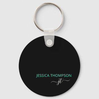 Chaveiro Nome do Monograma Moderno Personalizado de Teal Pr