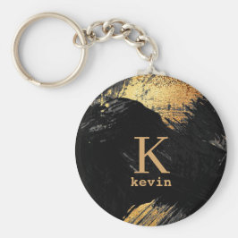 Chaveiro Nome do monograma negro personalizado elegante mod