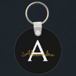 Chaveiro Nome do Monograma Rapariga de Script Moderno Doura<br><div class="desc">Chaveiros com nomes de Monograma Simples Pretos e Dourados (Cadeia de Chave). Isto faz o doce e perfeito aniversário de 16 anos,  casamento,  chá de panela,  aniversário,  chá de fraldas ou festa de solteira presente para alguém que ama luxo de luxo e estilos quíticos.</div>