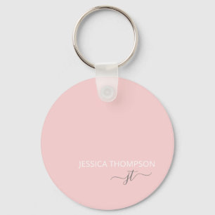 Chaveiro Nome do Monograma Rosa Blush Moderno Personalizado