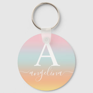 Chaveiro Nome do Monograma Script Gradação de Texto Cor-d
