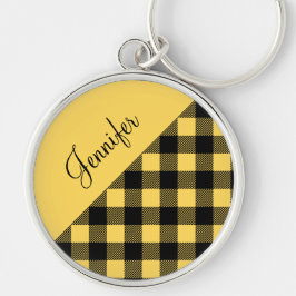 Chaveiro Nome do padrão de xadrez buffalo amarelo moderno