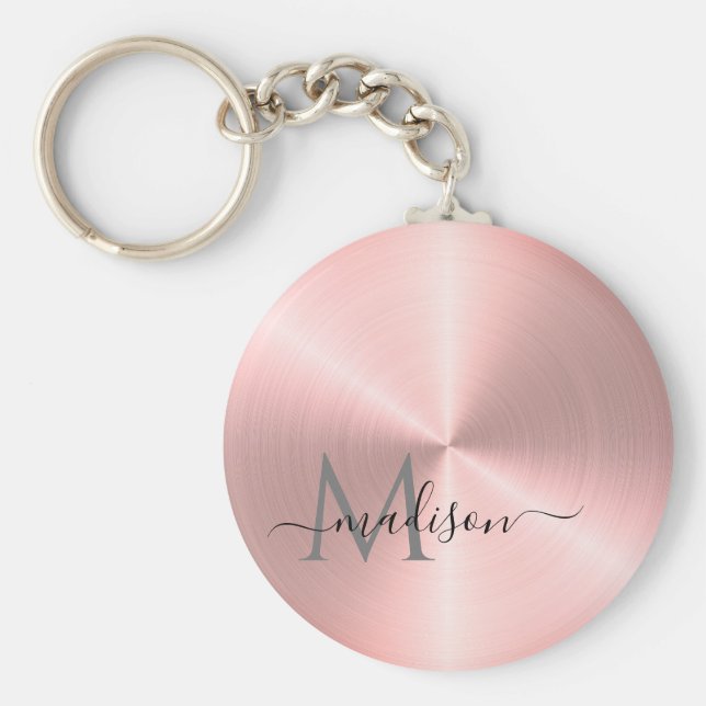 Chaveiro Nome do Script Radial Metálico rosa Dourado (Frente)