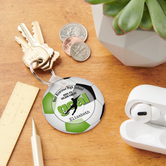 Chaveiro nome do time do objetivo de futebol preto verde br (Mesa)