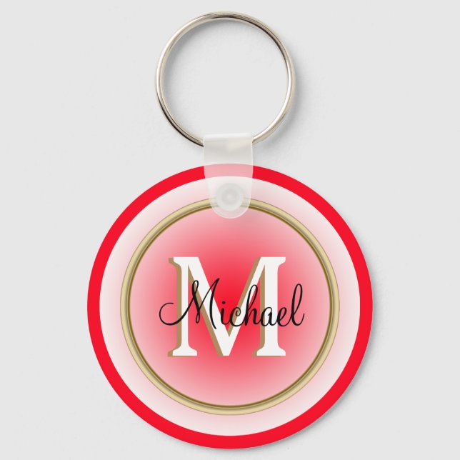 Chaveiro Nome Dourado vermelho e falso e inicial (Frente)