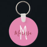 Chaveiro Nome e Monograma com Mão Rosa Moderno<br><div class="desc">Procurando uma maneira fácil de manter todas as suas chaves em um único lugar. Aqui está um belo presente barato para você mesmo, um membro da família ou um amigo. Este moderno, mínimo, design chic apresenta tipografia escrita à mão para ambos os seus nomes em burgundy e o seu monograma...</div>