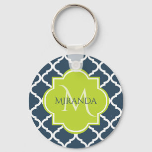 Chaveiro Nome e Quatrefoil Verde do Marinho Elegante Monogr