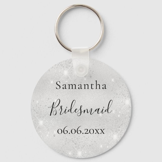 Chaveiro Nome elegante de Bridesmaid prateado (Frente)