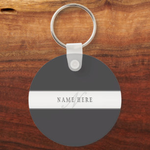 Chaveiro Nome Elegante e Monograma   Cinzas Escuras e Luzes
