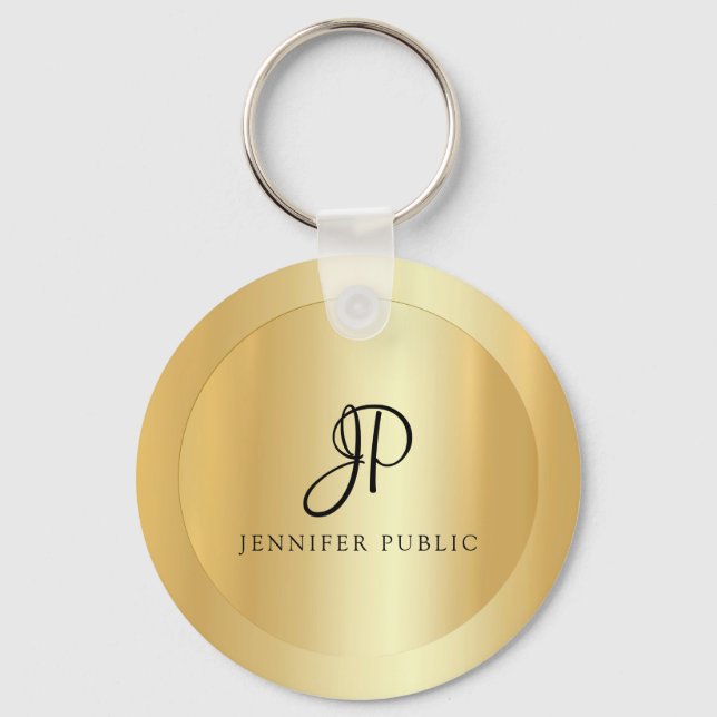 Chaveiro Nome Elegente Dourado Faux Monograma Modelo inicia (Frente)