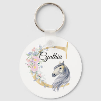 Chaveiro Nome equestre floral giro do cavalo monograma