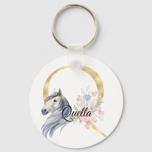 Chaveiro Nome equestre floral giro do cavalo monograma