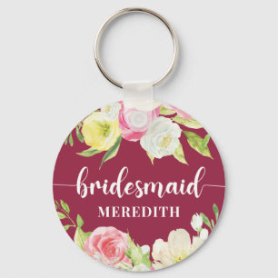Chaveiro Nome Floral de Bridesmaid Cor de Água Rosa Escura