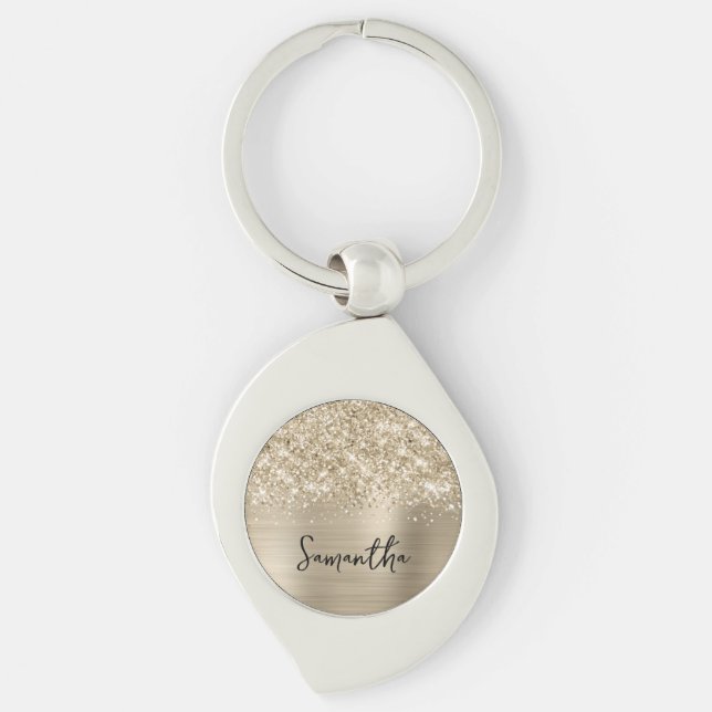 Chaveiro Nome Glam Dourado Pálido Espelhante (Frente)