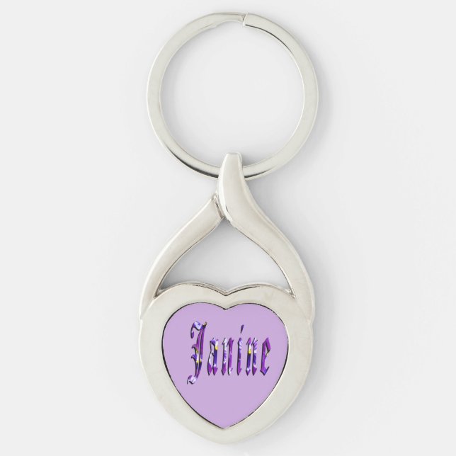 Chaveiro Nome Janine Floral Roxo, (Frente)