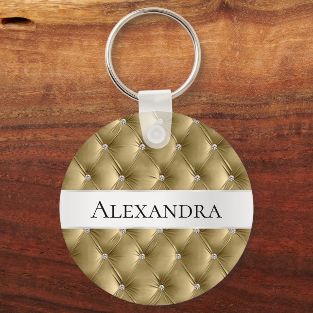 Chaveiro Nome Luxo em Veludo Falso Glam Gold (Frente)