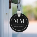 Chaveiro Nome minimalista das iniciais do monograma pratead<br><div class="desc">Fundo preto,  texto de cinza. Com um falso quadro prateado. Personalize e adicione suas iniciais e nome do monograma. Para ele e para ela.</div>