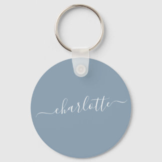 Chaveiro Nome Moderno do Script Azul Elegante Dusty Persona