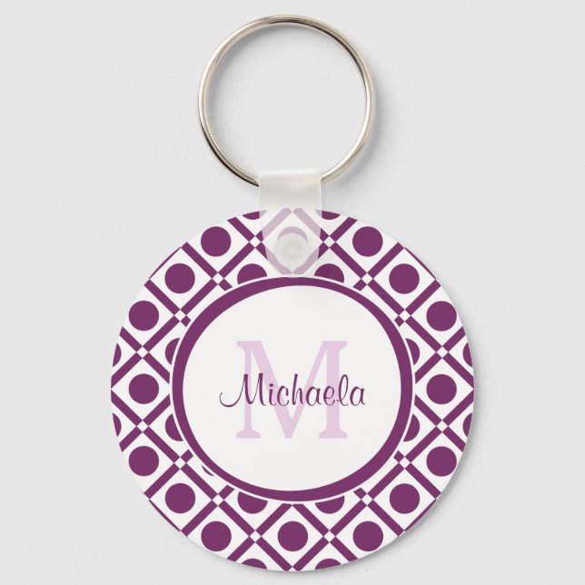 Chaveiro Nome Moderno Roxo e Branco Geométrico Monograma (Frente)