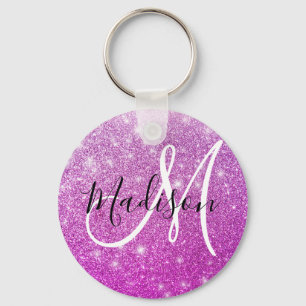 Chaveiro Nome Monograma Brilho Roxo Feminino e Glamour