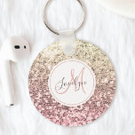 Chaveiro Nome Monograma do Unicorn Unicorn Glitter Cor-de-r<br><div class="desc">Personalize facilmente este belo chaveiro brilhante falso rosa brilhante com o seu monograma e nome personalizados.</div>