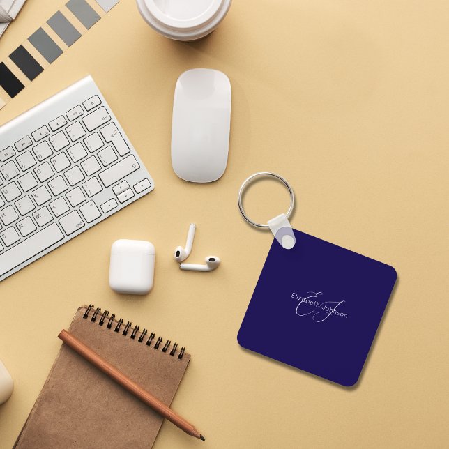 Chaveiro nome monograma - mínimo clássico - azul e branco (Criador carregado)