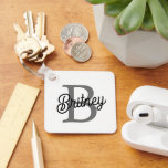 Chaveiro Nome Monograma Moderno Elegante  Letra Preta Cinza<br><div class="desc">A Chaveiro de Nome com Monograma Elegante Moderno em Preto e Cinza é um acessório chique e prático para manter suas chaves organizadas. Com um design preto elegante e escrita cinza, esse chaveiro é personalizado com um monograma e nome elegantes, adicionando um toque de sofisticação aos seus itens essenciais diários....</div>