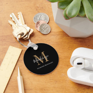 Chaveiro Nome Monograma Personalizado Dourado Preto Elegant