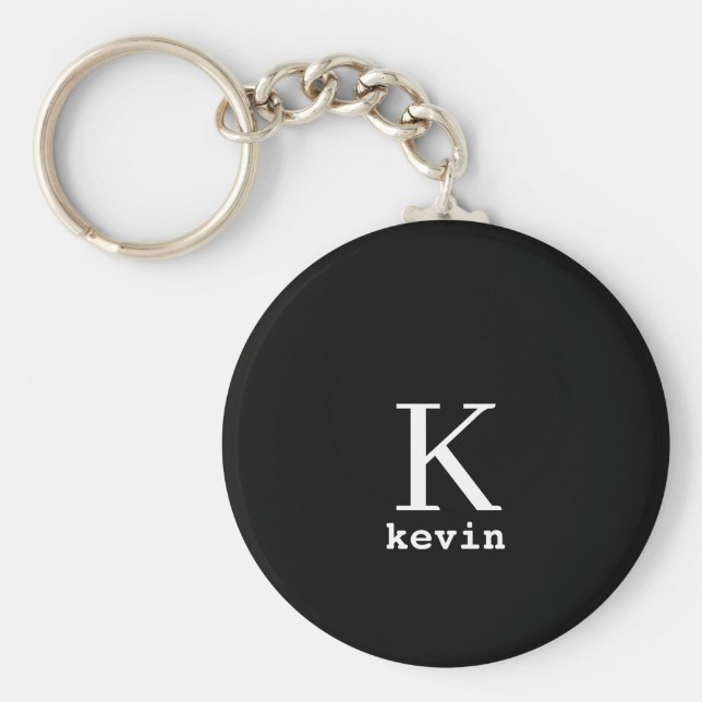 Chaveiro Nome monograma personalizado negro elegante modern (Frente)