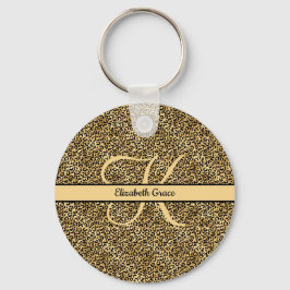 Chaveiro Nome Monograma Preto Dourado Estampa Leopardo Guep