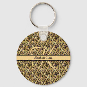 Chaveiro Nome Monograma Preto Dourado Estampa Leopardo Guep