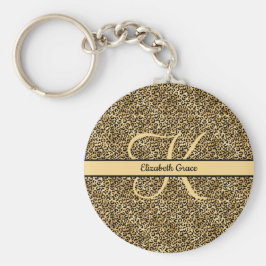 Chaveiro Nome Monograma Preto Dourado Estampa Leopardo Guep