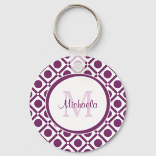 Chaveiro Nome Monogrammed geométrico roxo e branco moderno