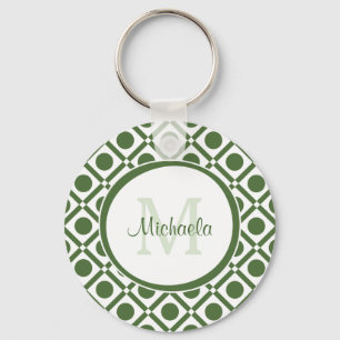 Chaveiro Nome Monogrammed geométrico verde e branco modern