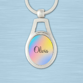 Chaveiro Nome no Impressão do Arco-Íris Colorido Oval