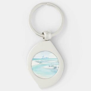 Chaveiro nome ondas de praia aquarela azul pastel editável