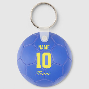 Chaveiro Nome personalizado amarelo azul da bola de futebol
