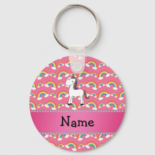 Chaveiro Nome personalizado arco-íris cor-de-rosa unicórn
