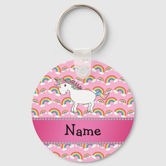 Chaveiro Nome personalizado arco-íris cor-de-rosa unicórnio (Frente)