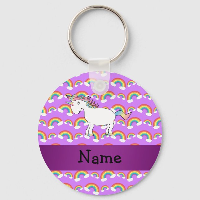 Chaveiro Nome personalizado arco-íris unicórnio roxo arco-í (Frente)