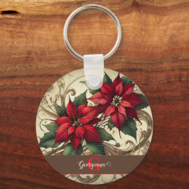 Chaveiro Nome Personalizado Art Nouveau Poinsettia de Natal