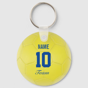 Chaveiro Nome personalizado azul amarelo da bola de futebol
