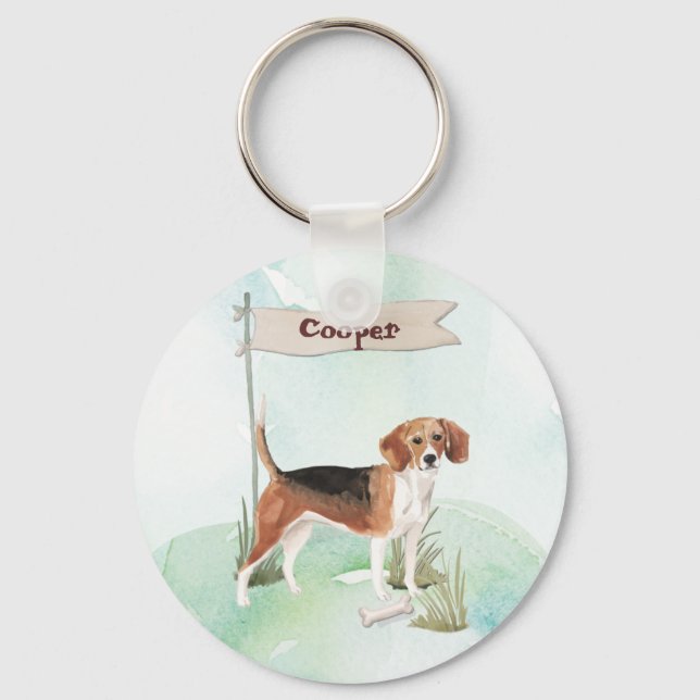 Chaveiro Nome Personalizado Beagle Cão de Estimação (Frente)