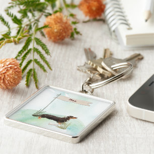 Chaveiro Nome personalizado Black & Tan Dachshund Pet Dog